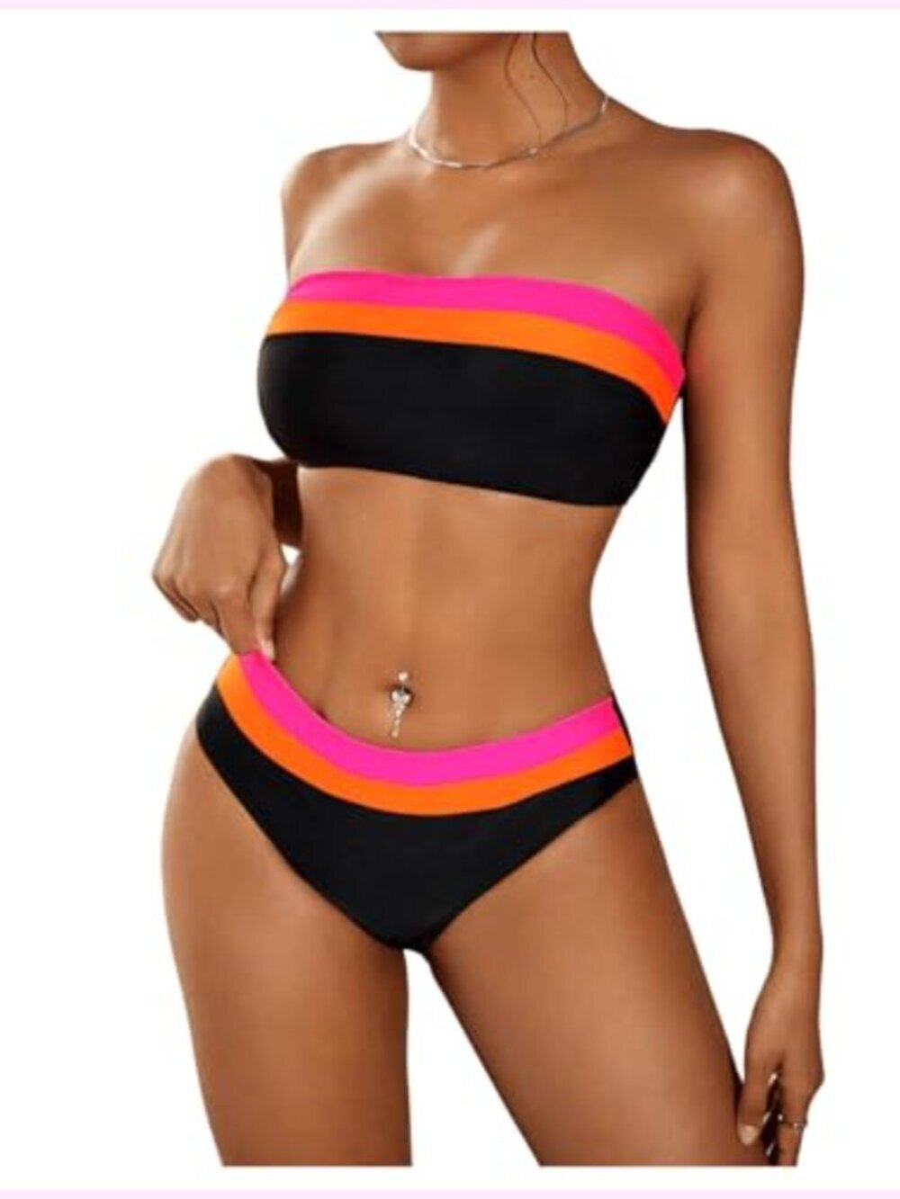 Bandeau Bikini Set with Removable Padding - Two Piece Strapless Swimsuit